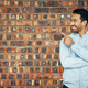Pointing, mockup and smile with man and wall background for announcement, product placement and off - PhotoDune Item for Sale