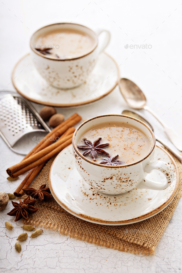 Masala tea in cup with winter spices Stock Photo by fahrwasser | PhotoDune