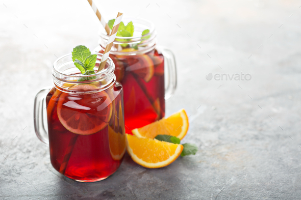 Summer sangria in mason jar Stock Photo by fahrwasser | PhotoDune