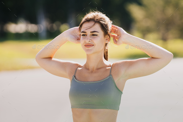 Gorgeous Young Brunette Wearing Sports Bra Stock Photo - Image of