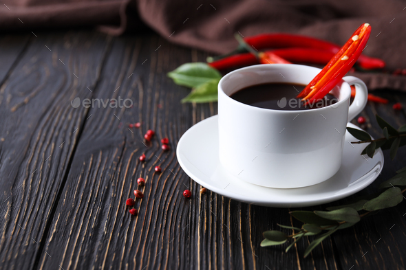 Delicious gourmet drink - hot chocolate with pepper - Stock Photo - Images