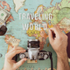 Hands on world map with camera, sunglasses, money and passport - PhotoDune Item for Sale