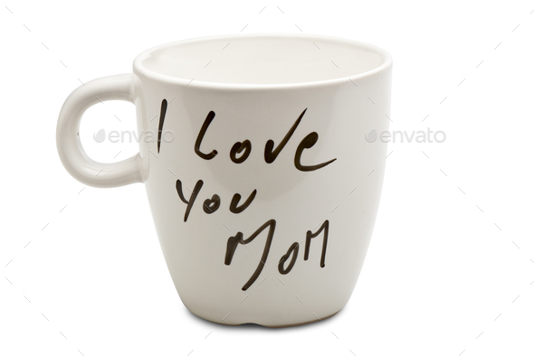 I love you Mom text on white mug - Stock Photo - Images