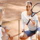 Two European athlete women at tennis playground - PhotoDune Item for Sale