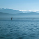 Greece Pamvotis Lake, Ioannina city Epirus. Iron construction accommodate bird, blue sky background. - PhotoDune Item for Sale