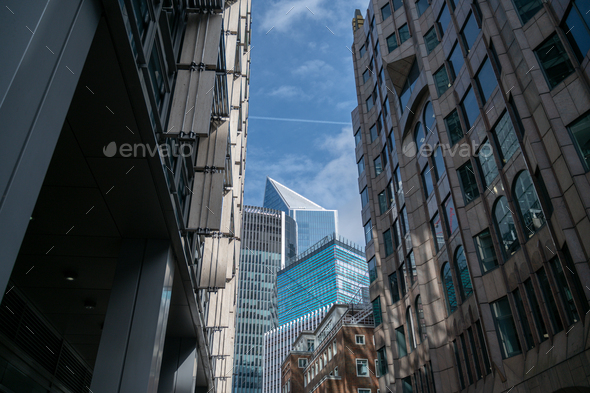 View to London skyscrapers from below - Stock Photo - Images