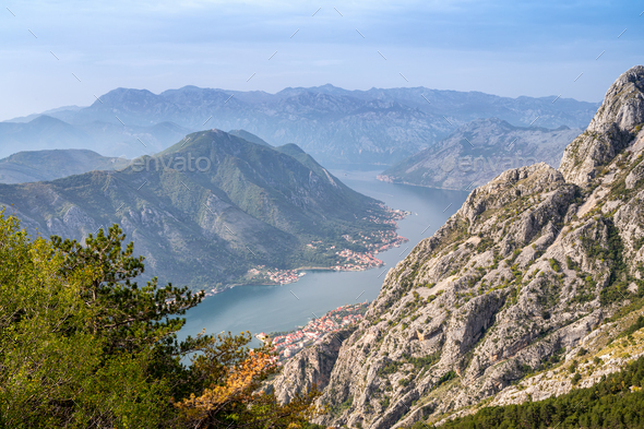 Aerial view of famous Kotor bay - Stock Photo - Images