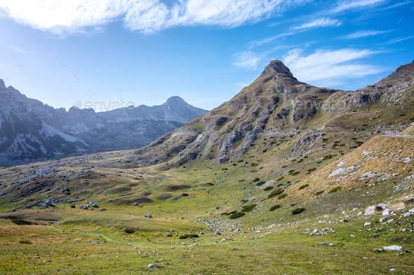 Summer view of the Durmitor mountains in Montenegro - Stock Photo - Images