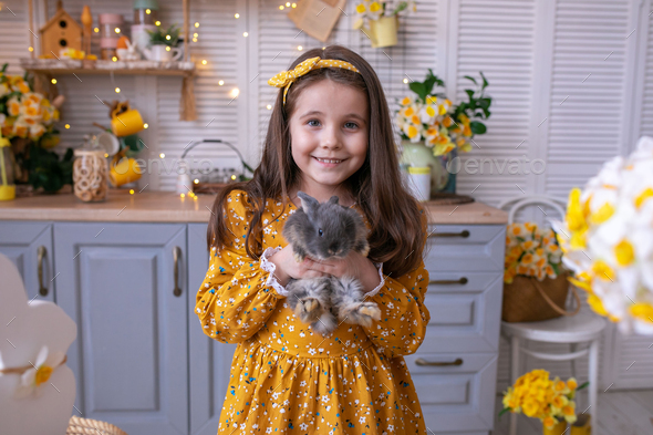 Bunny in the hands of a girl - Stock Photo - Images