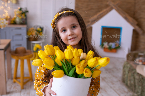 girl with flowers - Stock Photo - Images