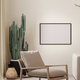 Mock up picture horizontal frame in boho interior, armchair and cactus, 3D render illustration - PhotoDune Item for Sale