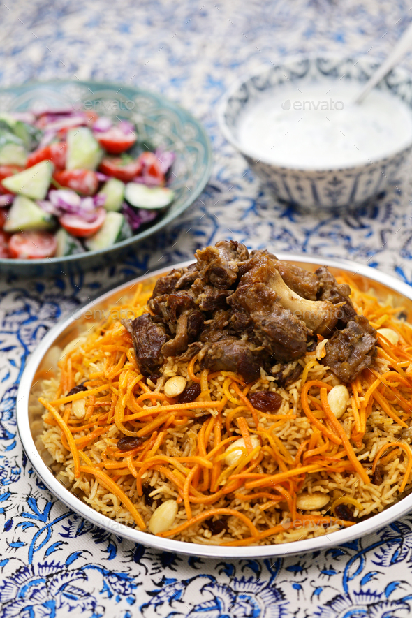kabuli pulao (luxurious pilaf), Afghan national dish - Stock Photo - Images