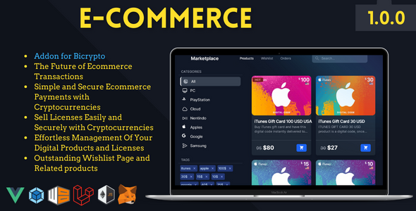 Ecommerce Addon for Bicrypto - Digital Products, Wishlist, Licenses