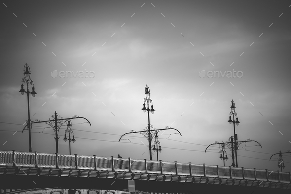 Budapest black and white view - Margaret bridge - Stock Photo - Images