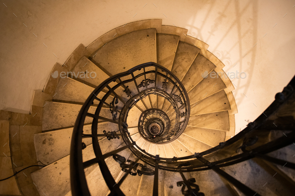 Spiral stone staircase in Basilica of st. Stephen in Budapes - Stock Photo - Images