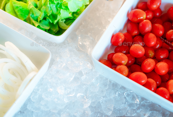 Salad bar buffet at restaurant. Fresh salad bar buffet for lunch at event in hotel. Healthy food.  - Stock Photo - Images
