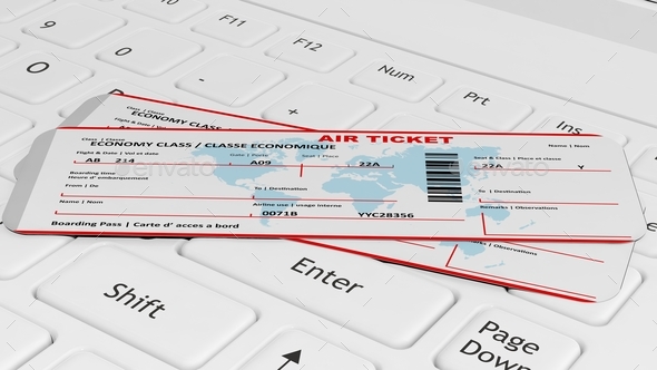 Two air tickets on white laptop keyboard - Stock Photo - Images