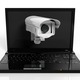 Security surveillance camera on laptop screen isolated on white background - PhotoDune Item for Sale