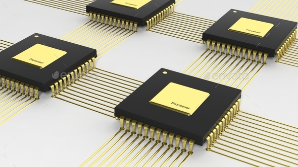 Computer multi-core microchip CPU isolated on white background - Stock Photo - Images