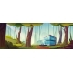 Glass House in Woodland Forest Cartoon Landscape