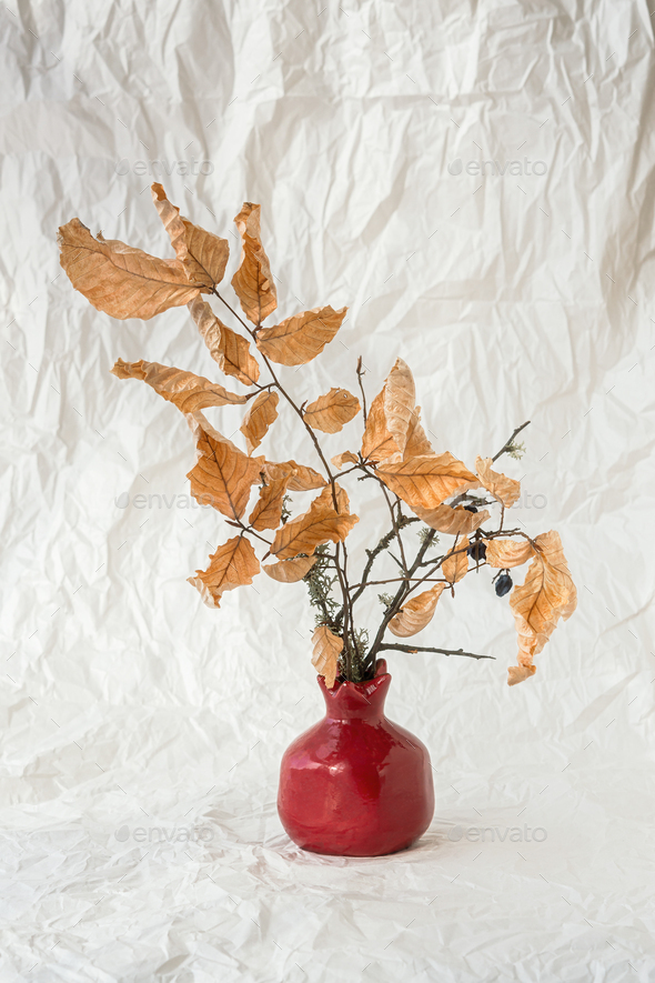 Still life autumn leaves vase. - Stock Photo - Images
