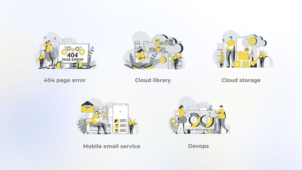 Cloud Storage - Yellow Gray Flat Illustration