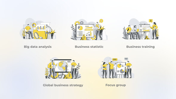 Global Business Strategy - Yellow Gray Flat Illustration