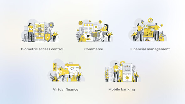 Virtual Finance - Yellow Gray Flat Illustration