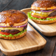 Burgers on the wooden plates - PhotoDune Item for Sale