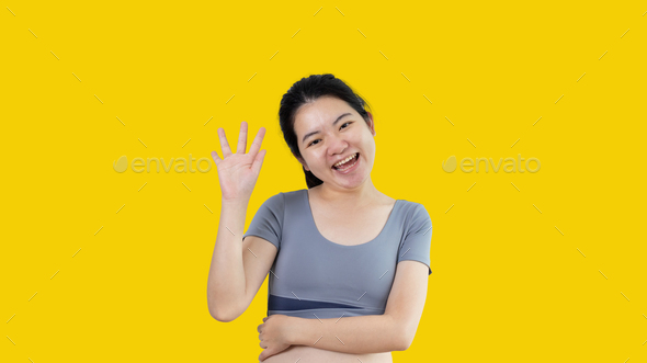 Asian woman smiling friendly greeting, Hello,nice to meet you