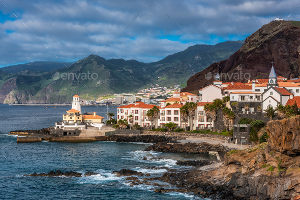 Marina da Quinta Grande, Madeira, Portugal. Seaside small village with ...