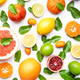 Citrus fruit food background, top view. Mix of different whole and sliced fruit - PhotoDune Item for Sale