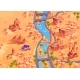 Cartoon Desert Town with River and Pyramids