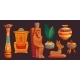 Ancient Egyptian God and Pharaoh Statues Throne