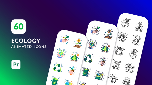 60 Ecology Animated Icons | Premiere Pro MOGRT