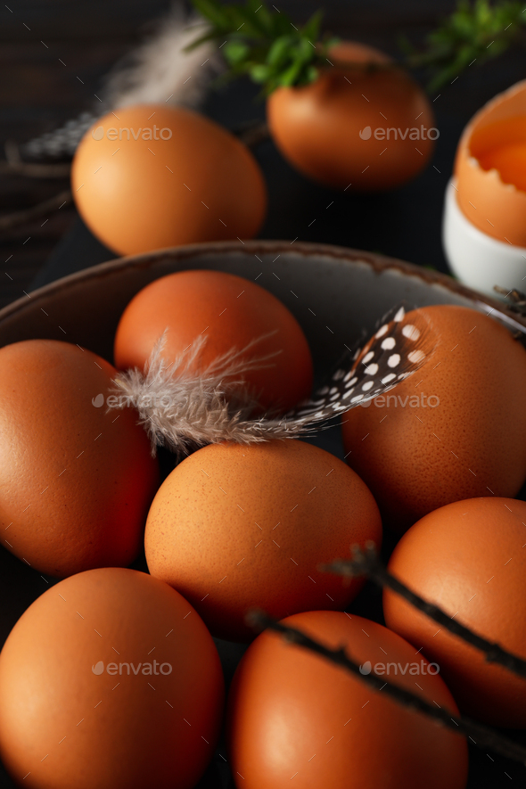 Main ingredient for cooking different dishes- eggs Stock Photo by