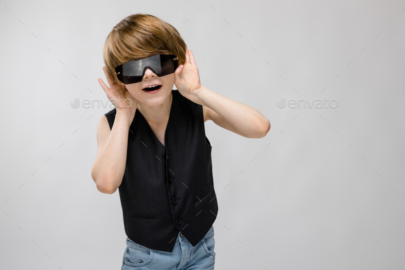 Teen boy with sunglasses stock image. Image of copyspace