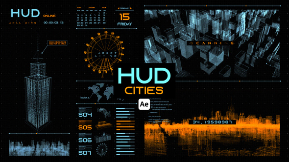 HUD Cities for After Effects Infographics template preview
