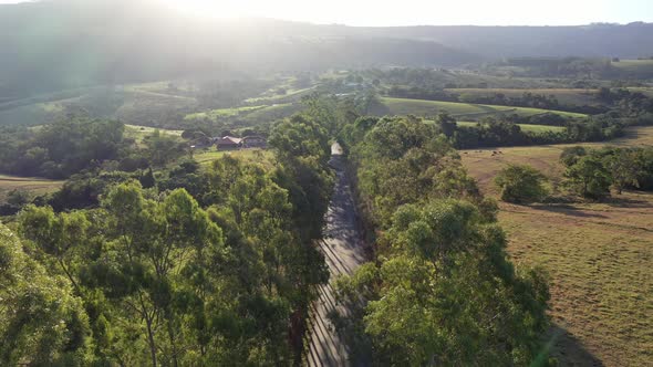 Sunset at farming landscape at countryside rural scenery. alt