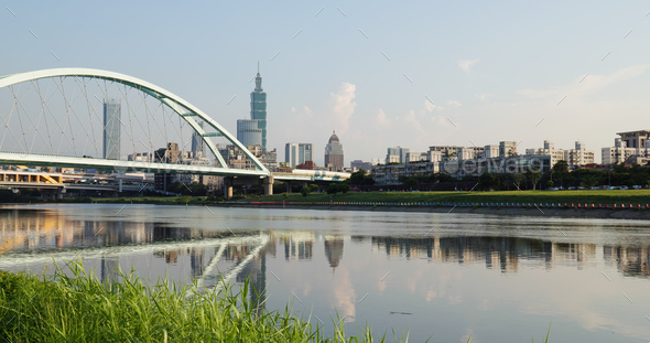 Taipei, Taiwan 23 July 2022: Macarthur Bridge and Keelung River in Taipei city of Taiwan - Stock Photo - Images