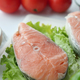 Raw, fresh salmon steak and tomato on table  - PhotoDune Item for Sale