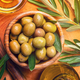 Green olives, oil and leaves - PhotoDune Item for Sale