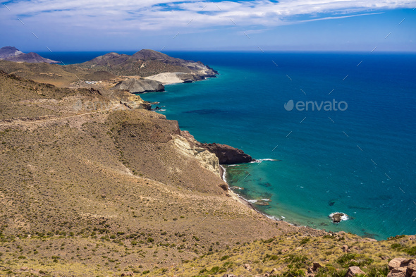 Panoramic View from Vela Blanca Volcanic Dome, Cabo de Gata-Níjar Natural Park, Spain - Stock Photo - Images