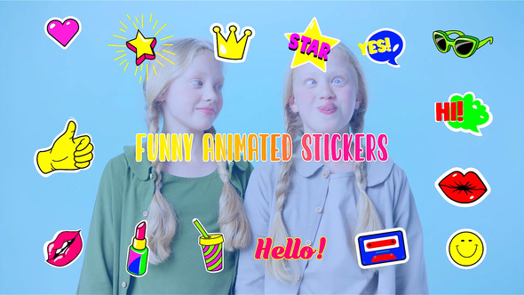 Trendy Style Animated Funny Stickers Element Pack After Effects Template