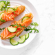 Sandwiches with salted salmon. Healthy food, breakfast. Top view - PhotoDune Item for Sale