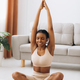 Young Black Woman Meditating Home Yoga Online Concept Free Space Stock  Photo by ©anatoliycherkas 545867712