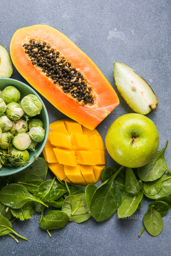 Healthy food clean food selection fruits, vegetables, superfoods, leaf vegetable Stock Photo by