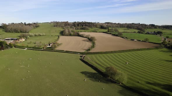 Charming Aerial Spring Season Agricultural Landscape Gloucestershire, England, Mickleton Woods