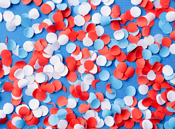 colorful circle shape confetti from shredded paper , decorations for fourth july