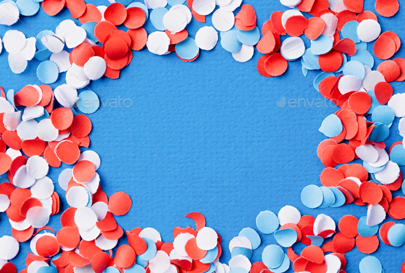 colorful circle shape confetti from shredded paper , decorations for fourth july